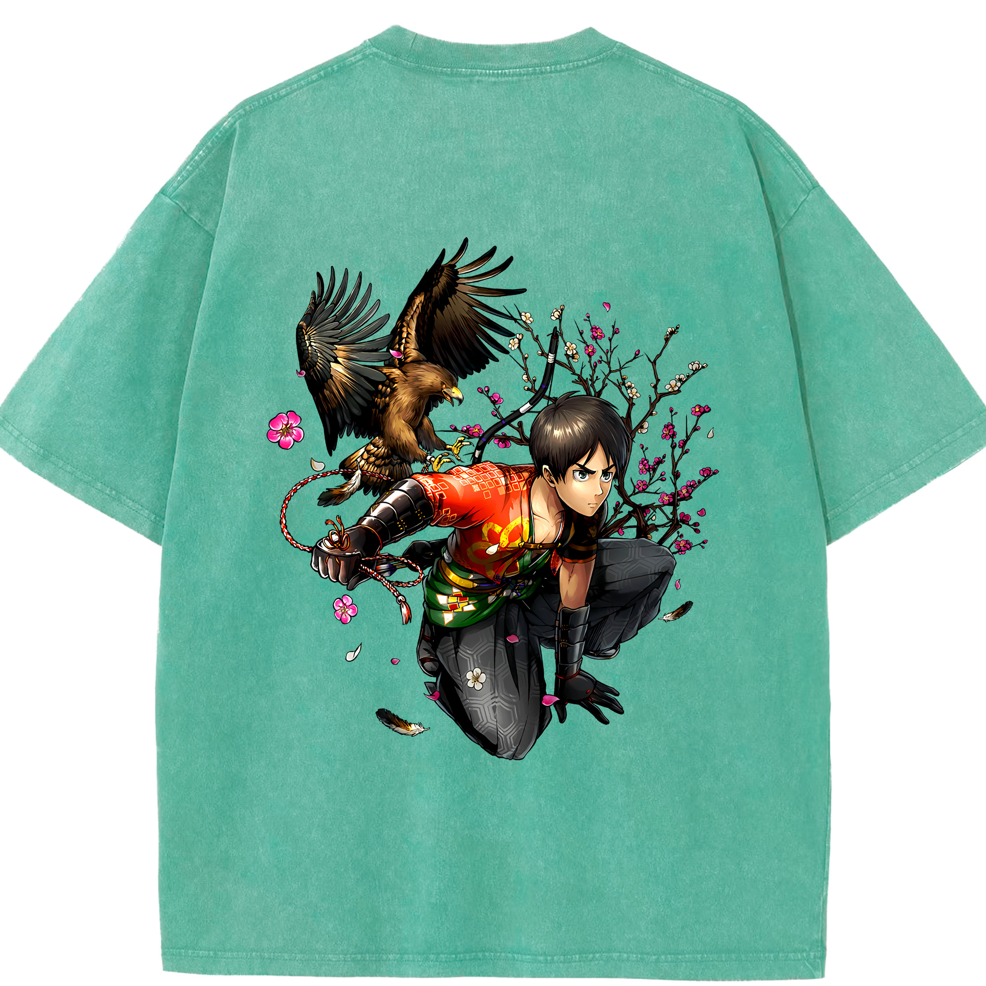 （画像用） 進撃の巨人 エレン･イェーガー Attack on Titan Eren Jäger 綿100% ヴィンテージ風 半袖Tシャツ（背面プリント）